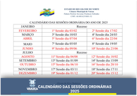 CALENDÁRIO DAS SESSÕES ORDINÁRIAS 2025